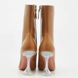 Pre Owned Amina Muaddi Brown Leather Georgia Ankle Boots Size 37