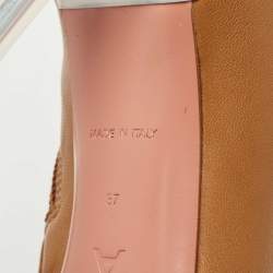 Pre Owned Amina Muaddi Brown Leather Georgia Ankle Boots Size 37