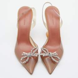 Pre Owned Amina Muaddi Brown PVC Rosie Crystal Embellished Slingback Pumps Size 40