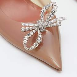 Pre Owned Amina Muaddi Brown PVC Rosie Crystal Embellished Slingback Pumps Size 40