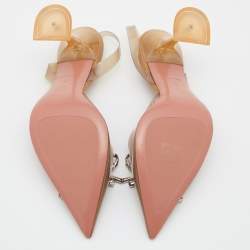 Pre Owned Amina Muaddi Brown PVC Rosie Crystal Embellished Slingback Pumps Size 40