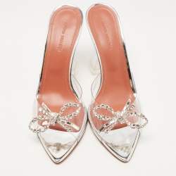 Amina Muaddi Transparent PVC Rosie Crystal Embellished Slides Sandals Size 37.5
