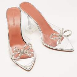 Amina Muaddi Transparent PVC Rosie Crystal Embellished Slides Sandals Size 37.5