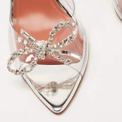 Amina Muaddi Transparent PVC Rosie Crystal Embellished Slides Sandals Size 37.5