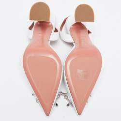 Pre Owned Amina Muaddi White Leather Begum Crystal Embellished Slingback Pumps Size 38.5