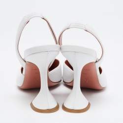 Pre Owned Amina Muaddi White Leather Begum Crystal Embellished Slingback Pumps Size 38.5