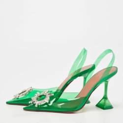 Pre Owned Amina Muaddi Green PVC Begum Slingback Pumps Size 38.5