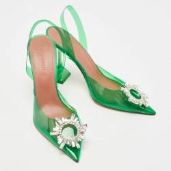 Pre Owned Amina Muaddi Green PVC Begum Slingback Pumps Size 38.5