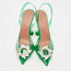 Pre Owned Amina Muaddi Green PVC Begum Slingback Pumps Size 38.5