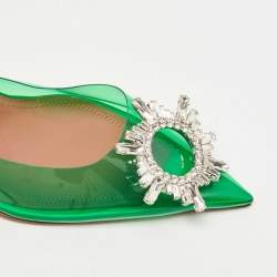 Pre Owned Amina Muaddi Green PVC Begum Slingback Pumps Size 38.5