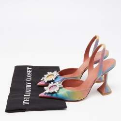 Pre Owned Amina Muaddi Multicolor Iridescent PVC Begum Slingback Pumps Size 38.5