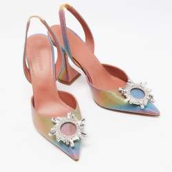 Pre Owned Amina Muaddi Multicolor Iridescent PVC Begum Slingback Pumps Size 38.5