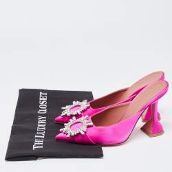 Pre Owned Amina Muaddi Pink Satin Begum Mules Size 36