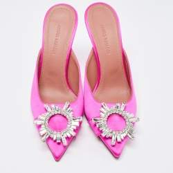 Pre Owned Amina Muaddi Pink Satin Begum Mules Size 36