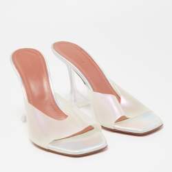 Amina Muaddi Transparent Iridescent PVC Lupita Sandals Size 39