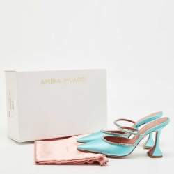 Amina Muaddi Blue Satin Gilda Mules Size 39