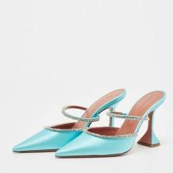 Amina Muaddi Blue Satin Gilda Mules Size 39