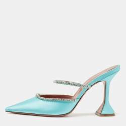 Amina Muaddi Blue Satin Gilda Mules Size 39