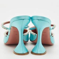 Amina Muaddi Blue Satin Gilda Mules Size 39