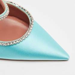 Amina Muaddi Blue Satin Gilda Mules Size 39