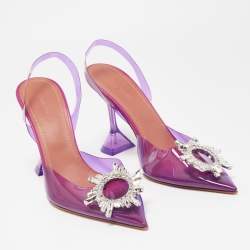 Pre Owned Amina Muaddi Purple PVC Begum Crystal Embellished Slingback Pumps Size 40