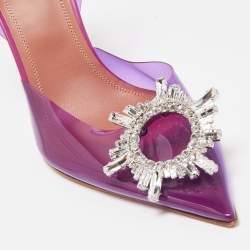 Pre Owned Amina Muaddi Purple PVC Begum Crystal Embellished Slingback Pumps Size 40