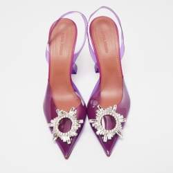 Pre Owned Amina Muaddi Purple PVC Begum Crystal Embellished Slingback Pumps Size 40