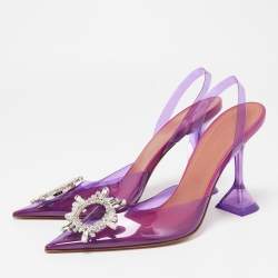 Pre Owned Amina Muaddi Purple PVC Begum Crystal Embellished Slingback Pumps Size 40