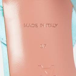 Pre Owned Amina Muaddi Blue Satin Camelia Crystal Embellished Pointed Toe Slingback Pumps Size 37