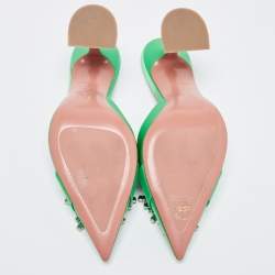 Amina Muaddi Green Satin Begum Mules Size 36
