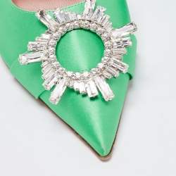 Amina Muaddi Green Satin Begum Mules Size 36
