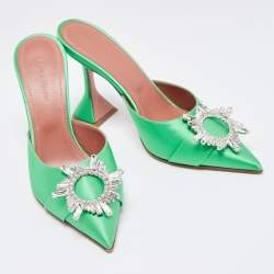 Amina Muaddi Green Satin Begum Mules Size 36