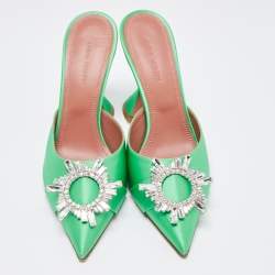 Amina Muaddi Green Satin Begum Mules Size 36