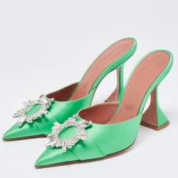 Amina Muaddi Green Satin Begum Mules Size 36