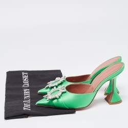 Amina Muaddi Green Satin Begum Mules Size 36