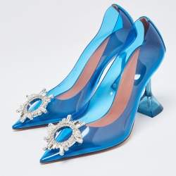 Pre Owned Amina Muaddi Blue PVC Begum Pumps Size 36