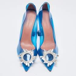 Pre Owned Amina Muaddi Blue PVC Begum Pumps Size 36