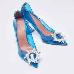 Pre Owned Amina Muaddi Blue PVC Begum Pumps Size 36