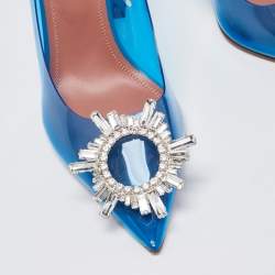 Pre Owned Amina Muaddi Blue PVC Begum Pumps Size 36