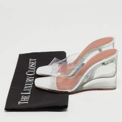 Pre Owned Amina Muaddi Transparent PVC Lupita Glass Wedge Sandals Size 35