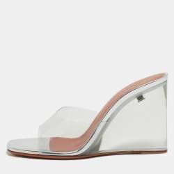 Pre Owned Amina Muaddi Transparent PVC Lupita Glass Wedge Sandals Size 35