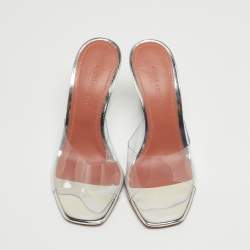 Pre Owned Amina Muaddi Transparent PVC Lupita Glass Wedge Sandals Size 35