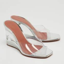 Pre Owned Amina Muaddi Transparent PVC Lupita Glass Wedge Sandals Size 35