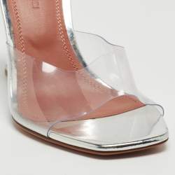 Pre Owned Amina Muaddi Transparent PVC Lupita Glass Wedge Sandals Size 35