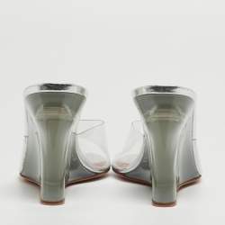 Pre Owned Amina Muaddi Transparent PVC Lupita Glass Wedge Sandals Size 35