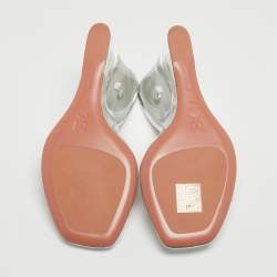 Pre Owned Amina Muaddi Transparent PVC Lupita Glass Wedge Sandals Size 35