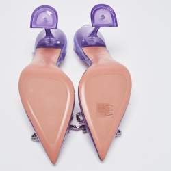 Pre Owned Amina Muaddi Purple PVC Rosie Crystal Embellished Bow Pointed Toe Slingback Pumps Size 40.5