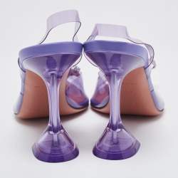 Pre Owned Amina Muaddi Purple PVC Rosie Crystal Embellished Bow Pointed Toe Slingback Pumps Size 40.5