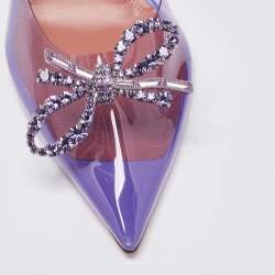 Pre Owned Amina Muaddi Purple PVC Rosie Crystal Embellished Bow Pointed Toe Slingback Pumps Size 40.5