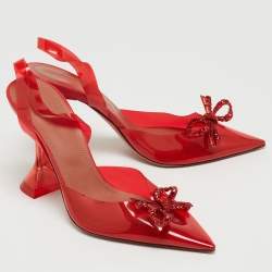 Pre Owned Amina Muaddi Red PVC Rosie Slingback Pumps Size 38